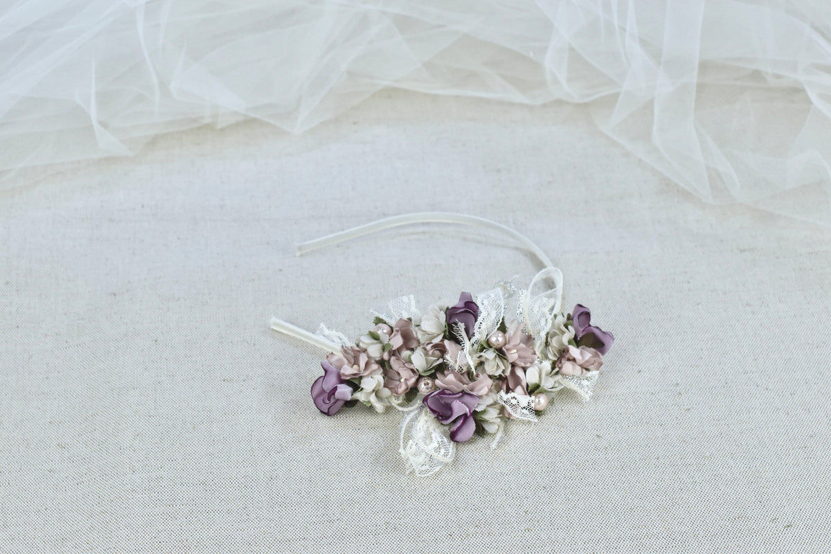 -OFERTA- Diadema comunion y arras, en tonos malva